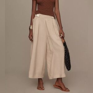 By Anthropologie Safari Pants Wide Leg Belted Cropped Neutral Tan